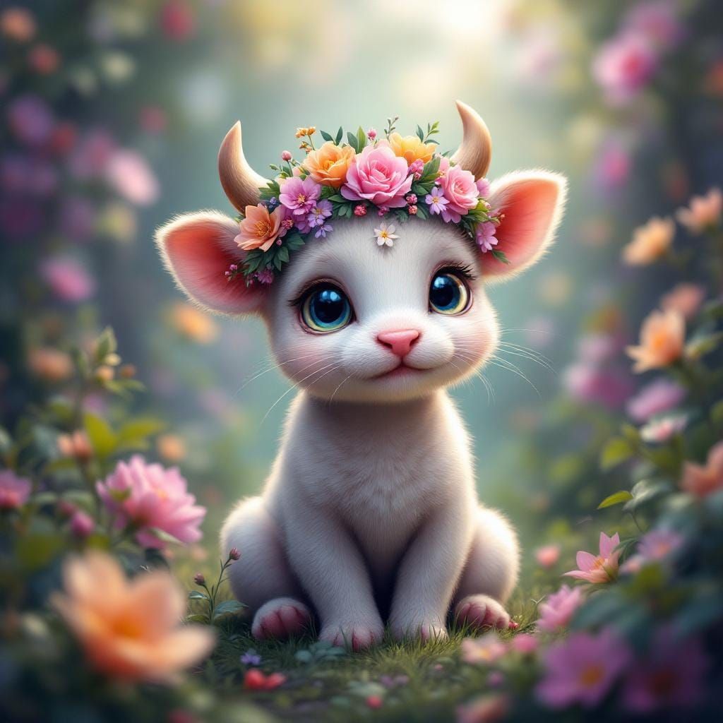 Adorable Cat Cow Hybrid in Dreamlike Fantasy Art