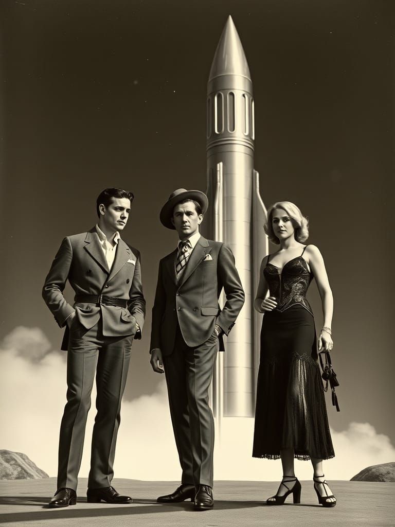 Retro Sci-Fi Silent Film Poster in Art Deco