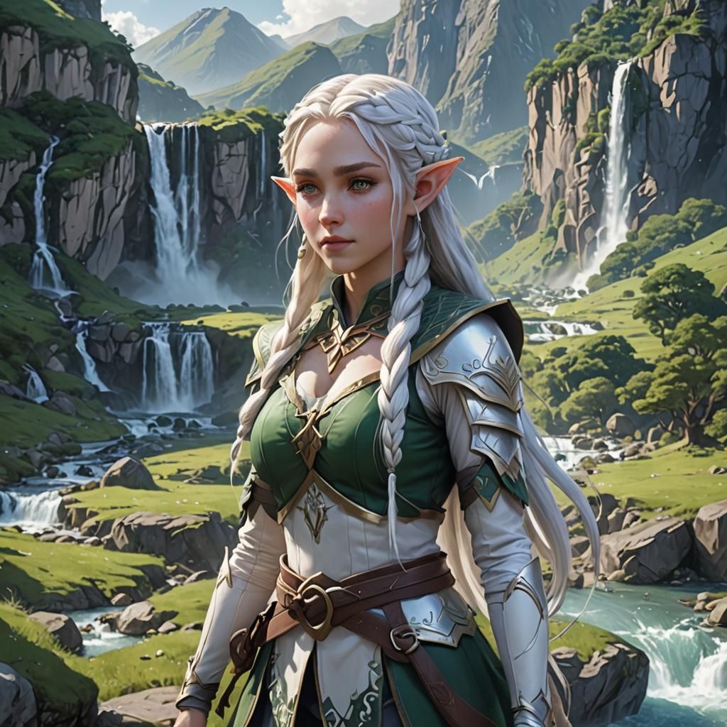 Elf Girl in Mountainous Valley: 3D Anime Art