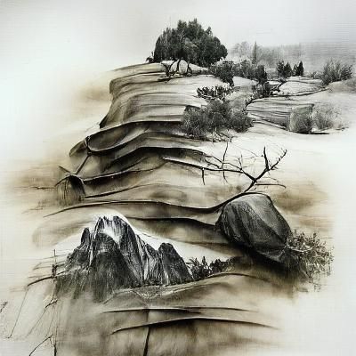 Detailed Chinese Landscape Painting in Ink Wash Style