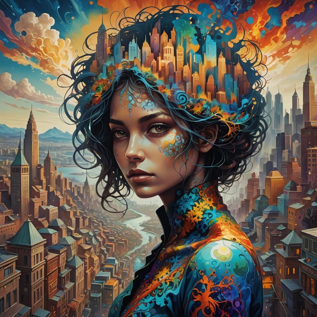 Psychedelic AI Portrait with Fractal Silhouette