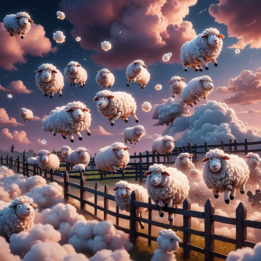 Sleepy Sheep Jump Over Fence: CGI Cartoon Art