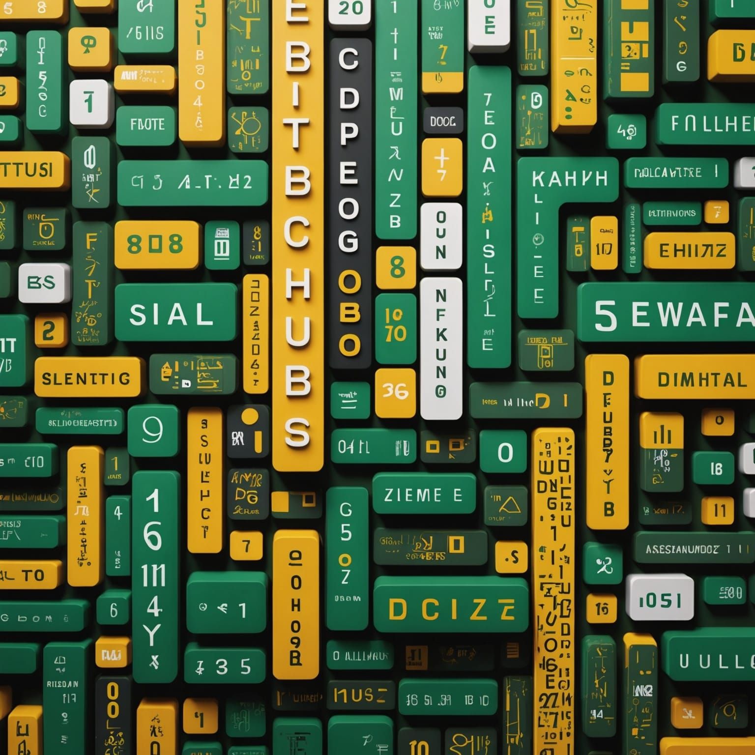 Vibrant Collage of Rectangles in Deep Greens and Yellows