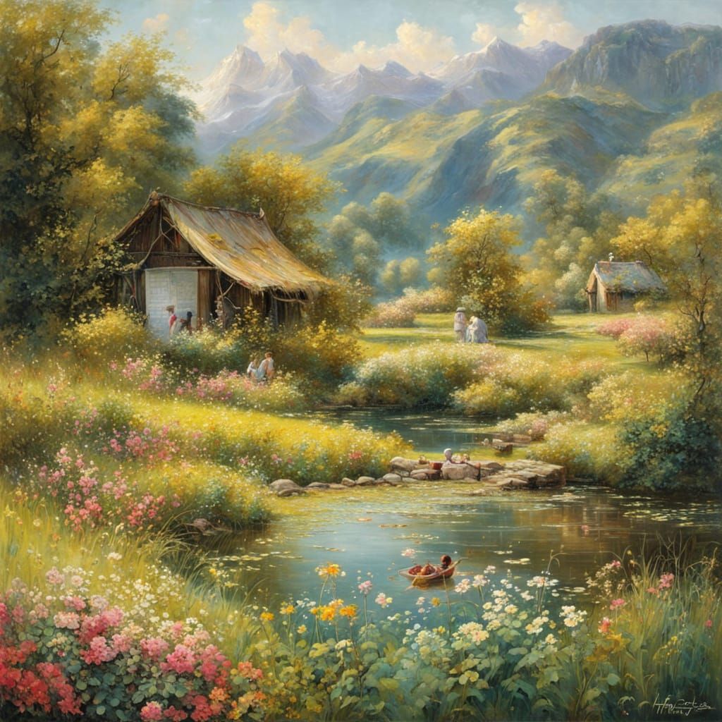 Vivid Summer Landscape Painting