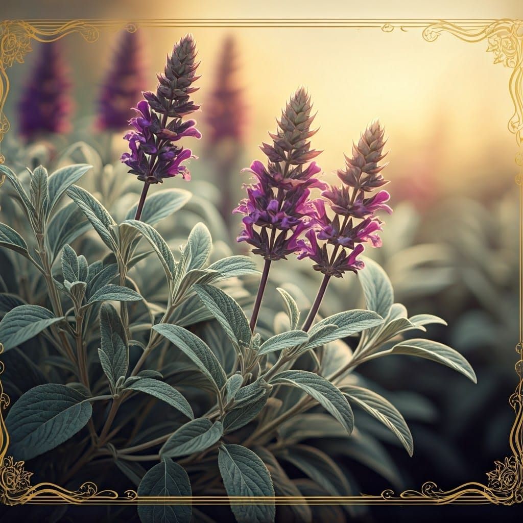 Elegant Victorian Botanical Illustration of Salvia dorrii in...