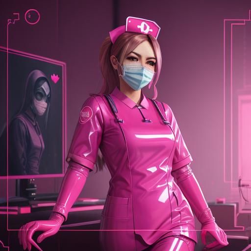 Sissygirl Nurse in Pink Latex Uniform, Digital Painting