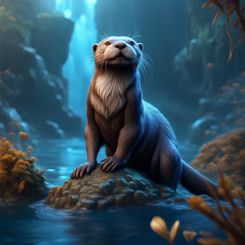 Fantastical Blue Otter Detailed Matte Painting
