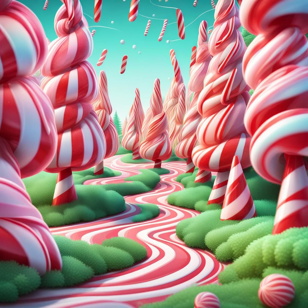 Whimsical Candyland: Peppermint Forest in Cel-Shaded Style