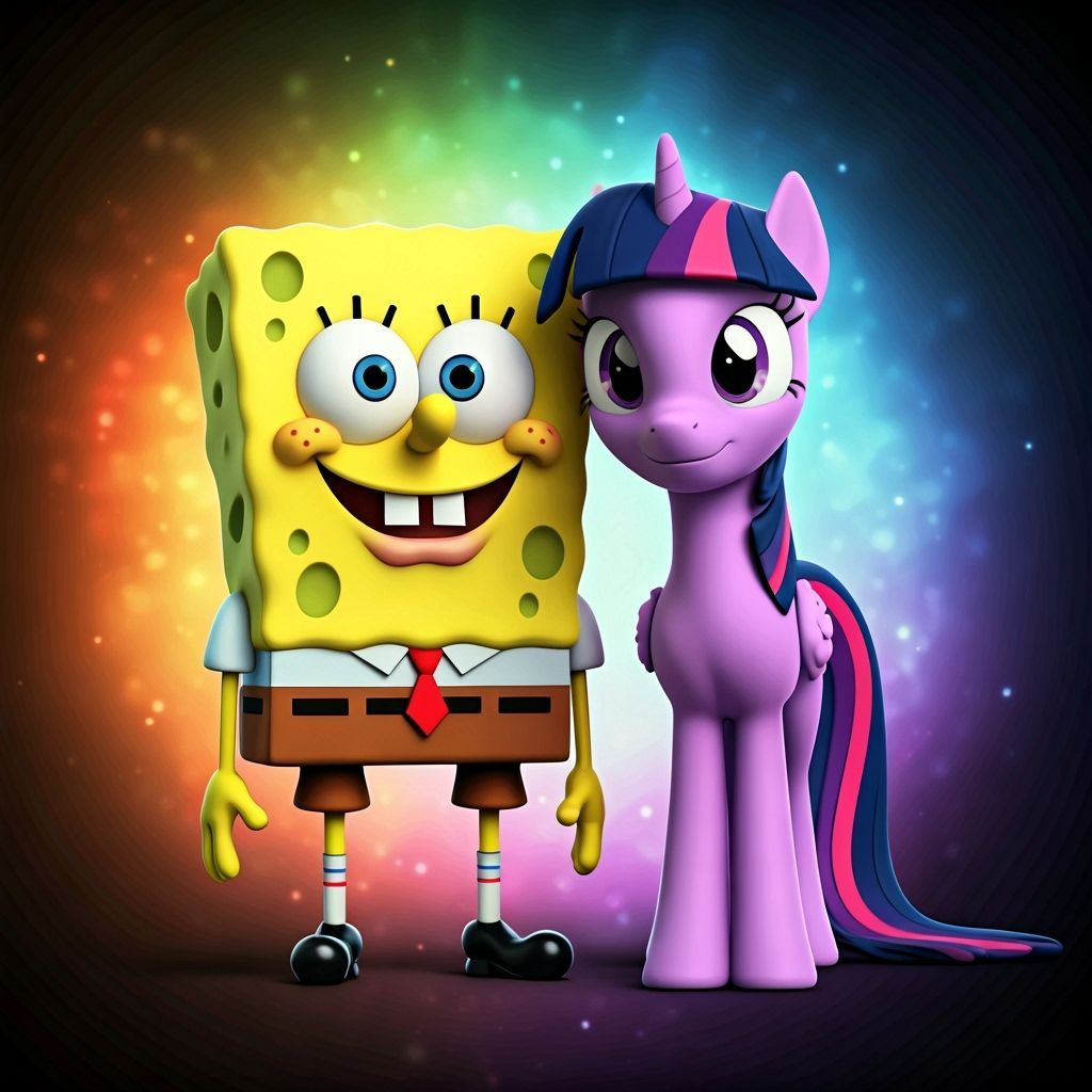 SpongeBob and Twilight Sparkle in 3D Digital Art