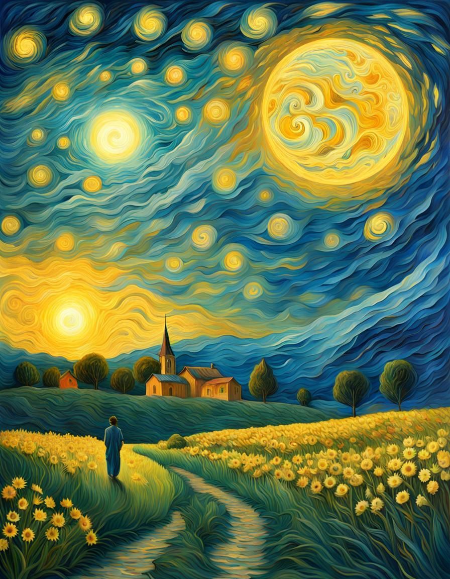 Mystical Starry Night: Surreal Van Gogh Inspired Scene