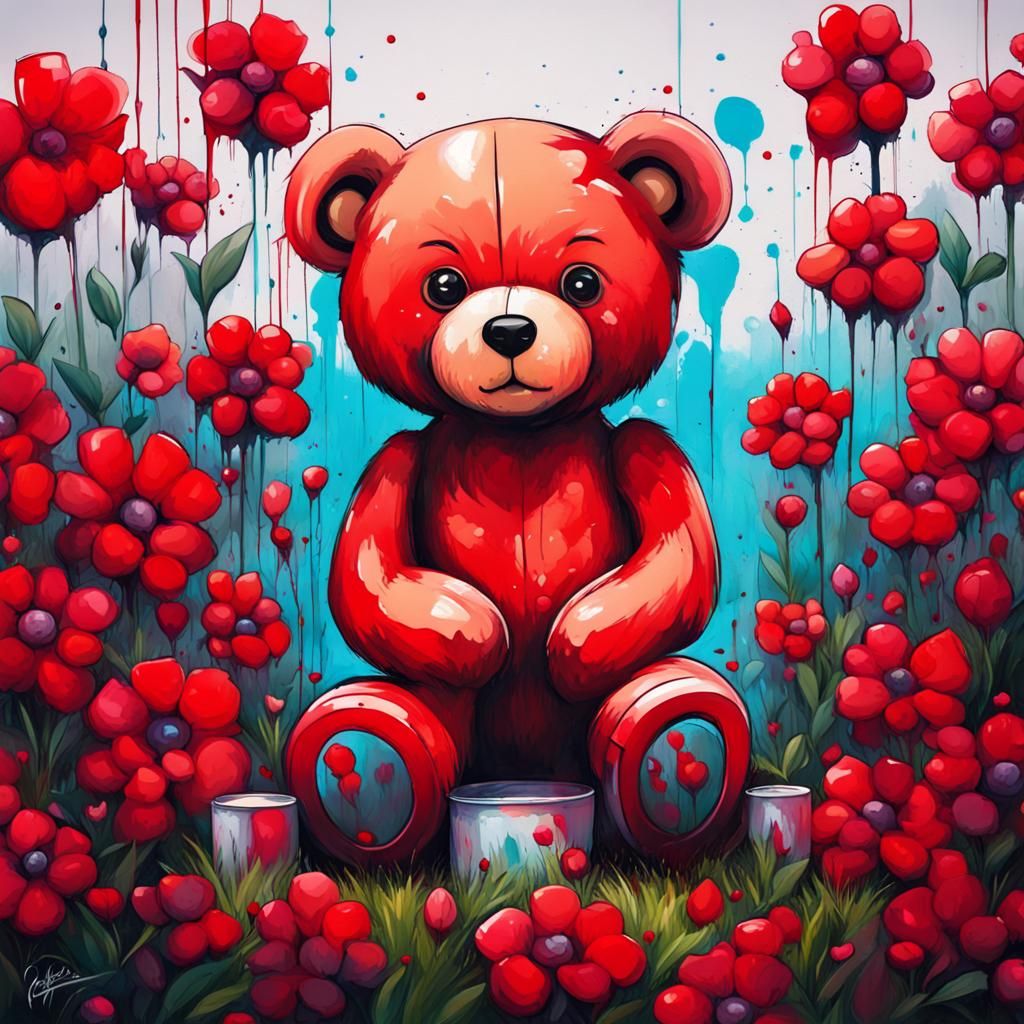 Cute Teddy Bear in Graffiti Art Style