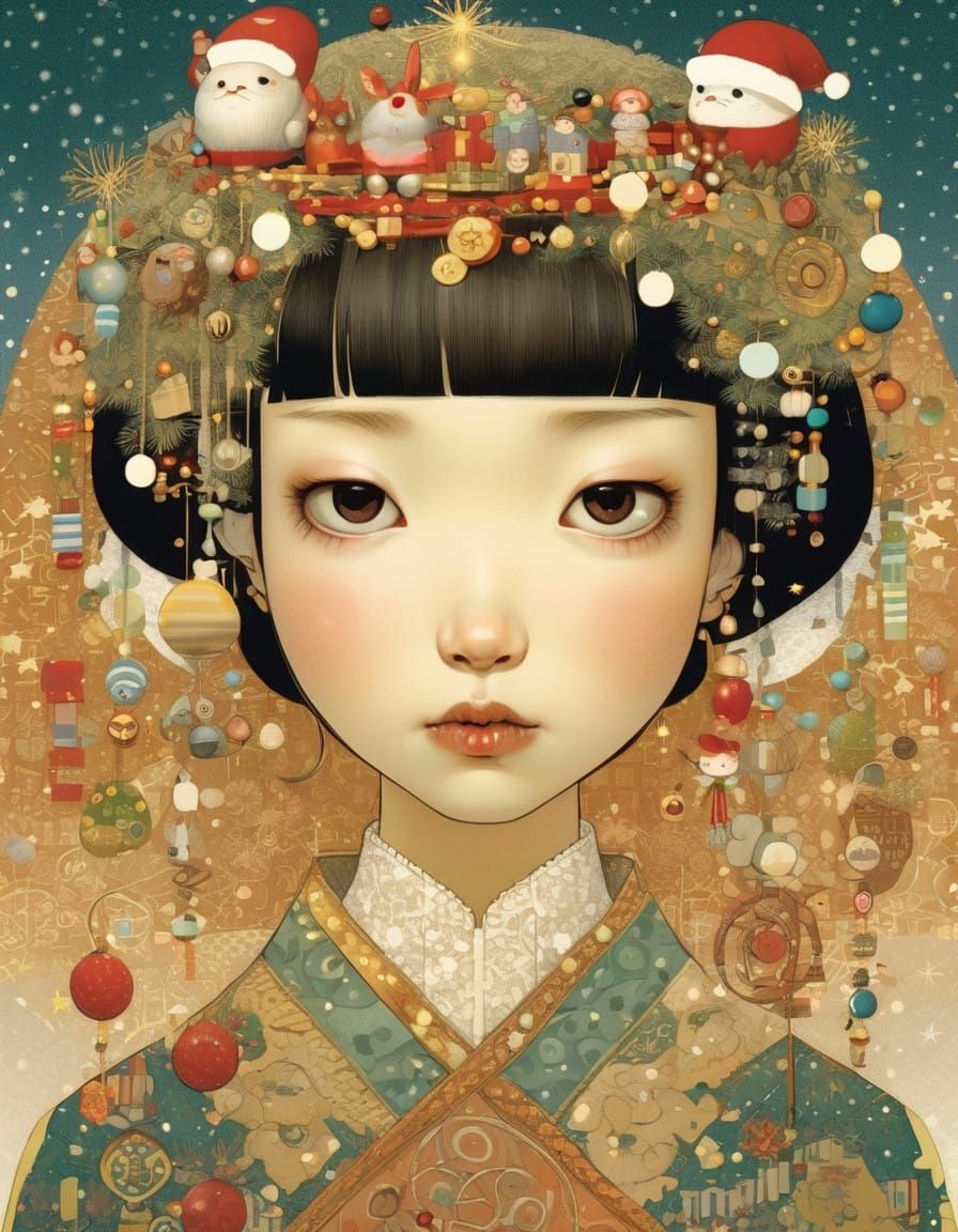 A Christmas Girl in Vibrant Watercolor