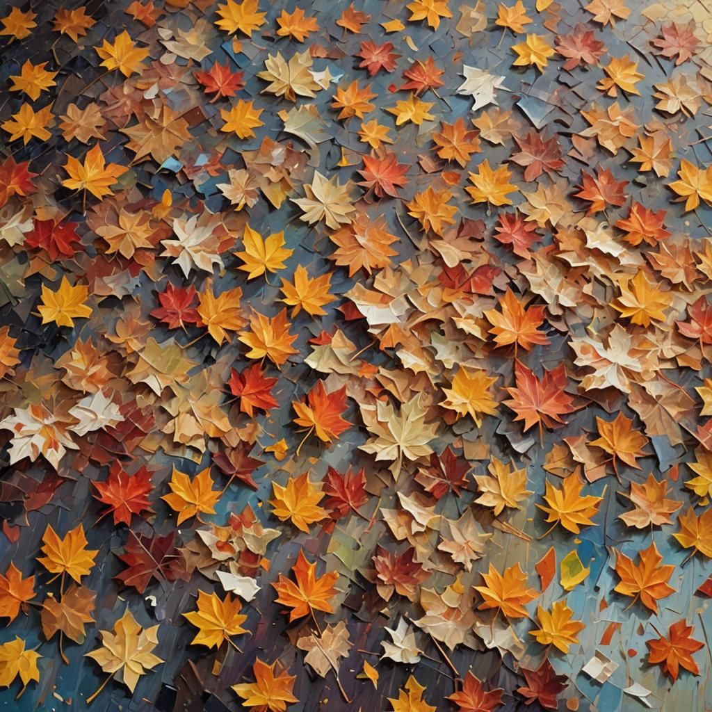 Autumn Leaves Decoupage in Neo-Impressionist Style