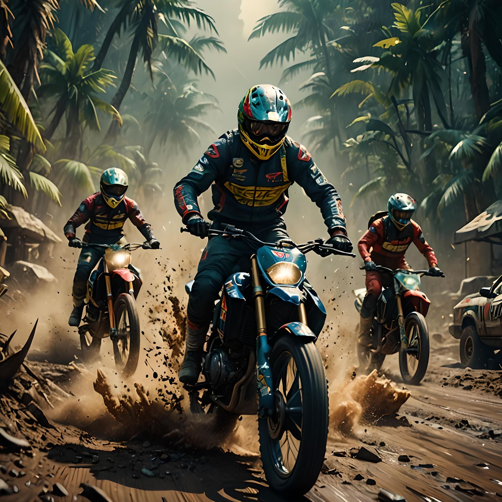 Cinematic Film Still of Racers in 35mm Film