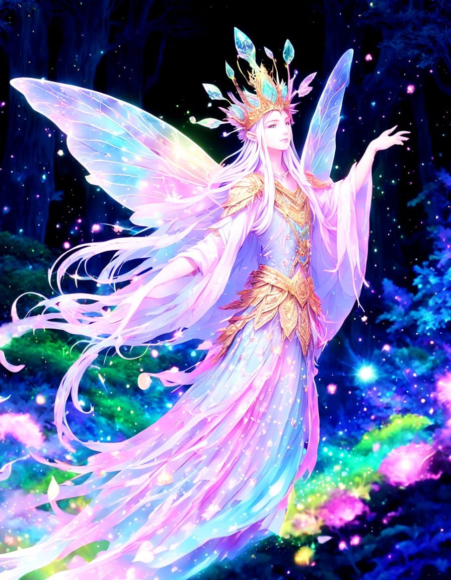 Fairy King Dances in Forest: Digital Splash Art