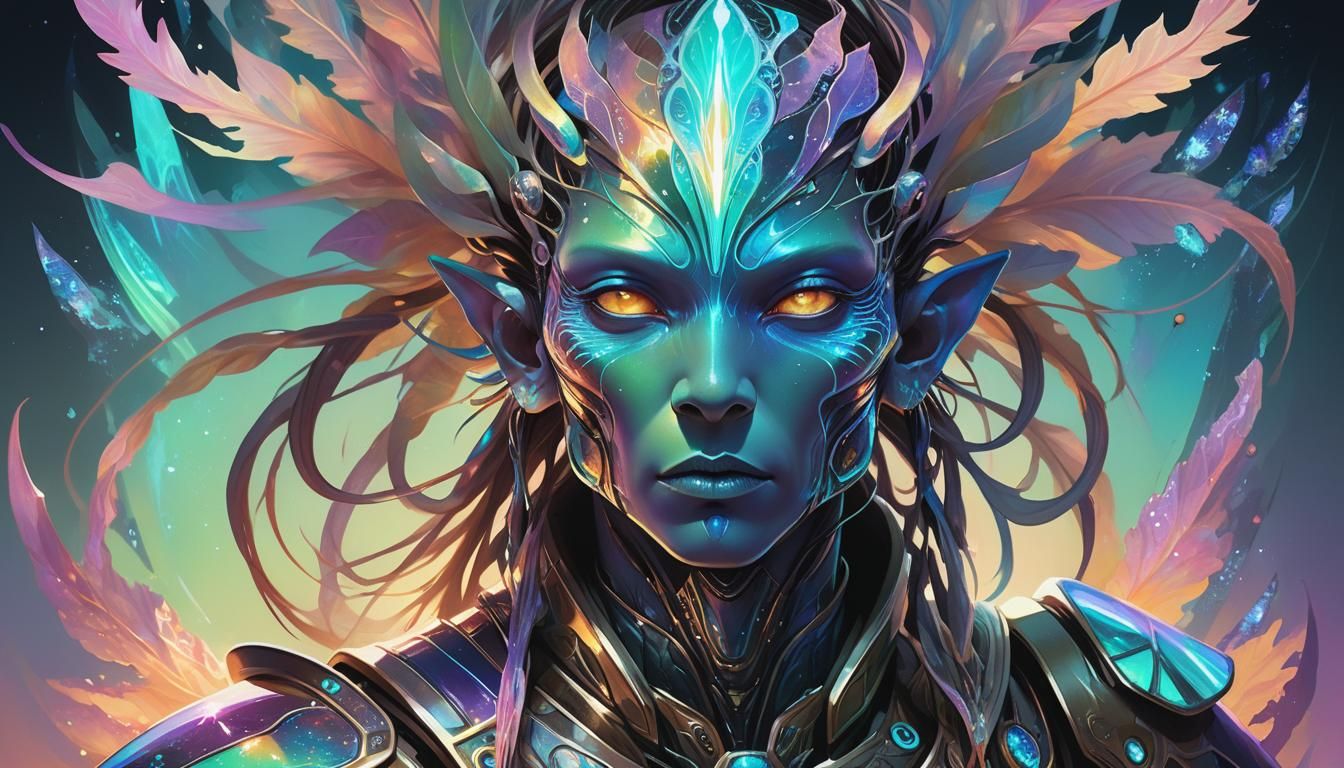 Alien Leader in Iridescent Armor: Surreal Portrait