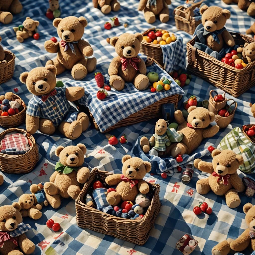 Teddy Bears' Hyperrealistic Picnic Concept Art