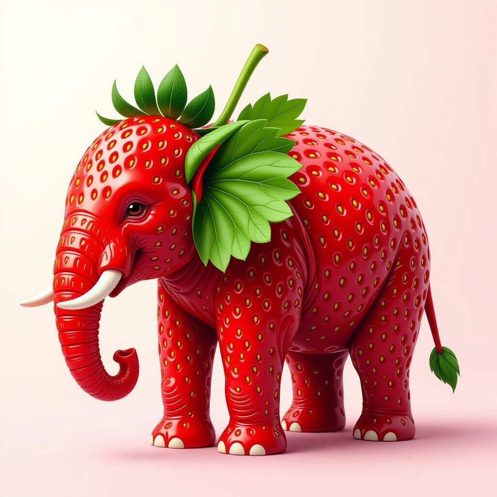 Photorealistic Strawberry Elephant in Pastel Pink