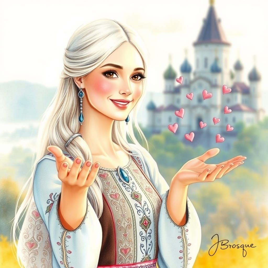 Elegant Ukrainian Lady in Watercolor Comic Style