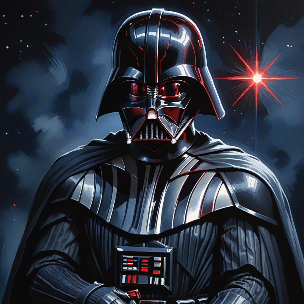 Darth Vader Gouache Portrait with Red Glow