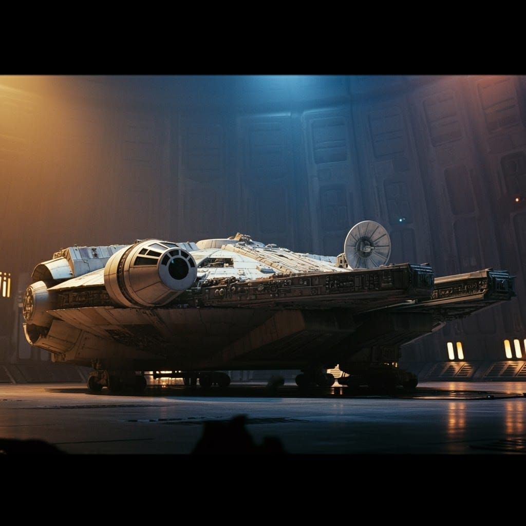 Millennium Falcon in Death Star Hangar: Cinematic Still