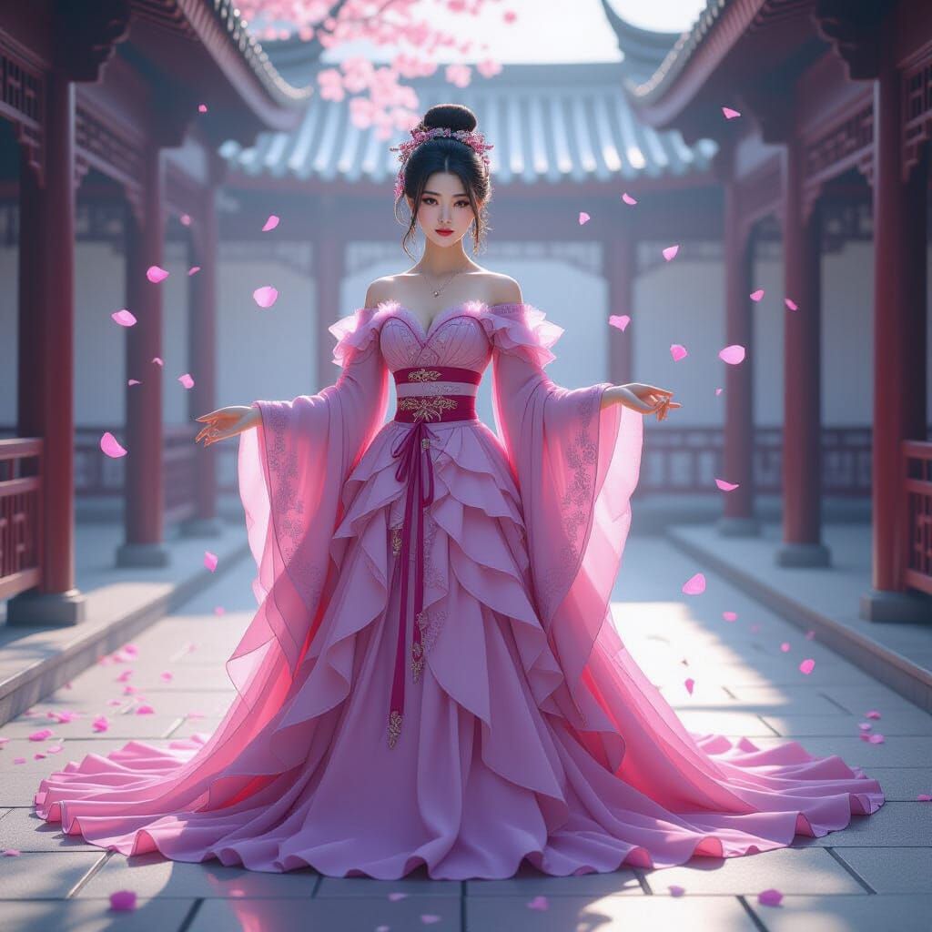 Princess in Hanfu Gown with Petal Details