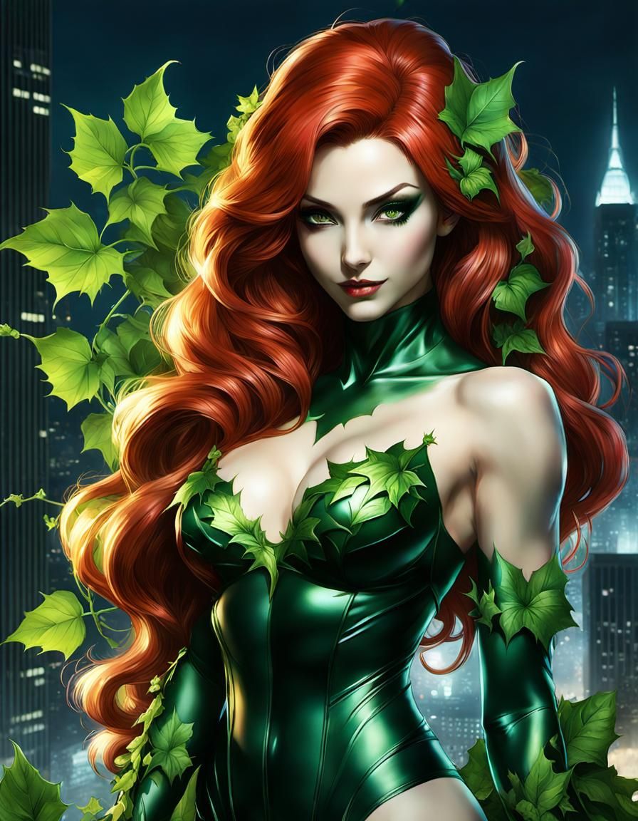 Poison Ivy Anime Art in Front of Gotham