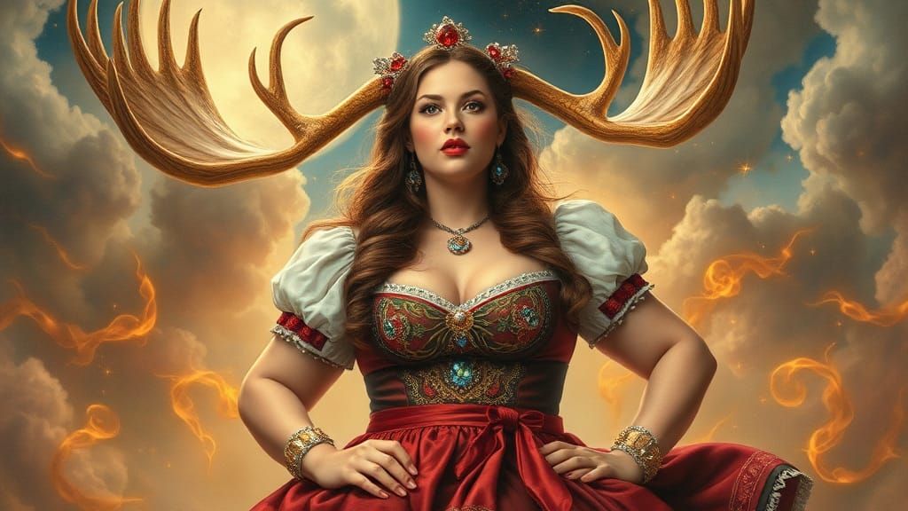 Majestic Moose Woman in Dreamlike Setting