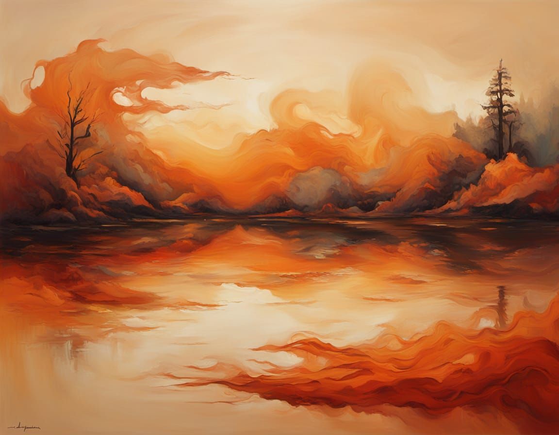 Surreal Fluid Auburn Fiery Beige Abstract Painting