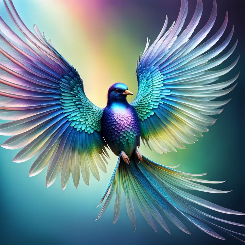 Iridescent Water Droplet Bird Wings in 3D Fantasy Art