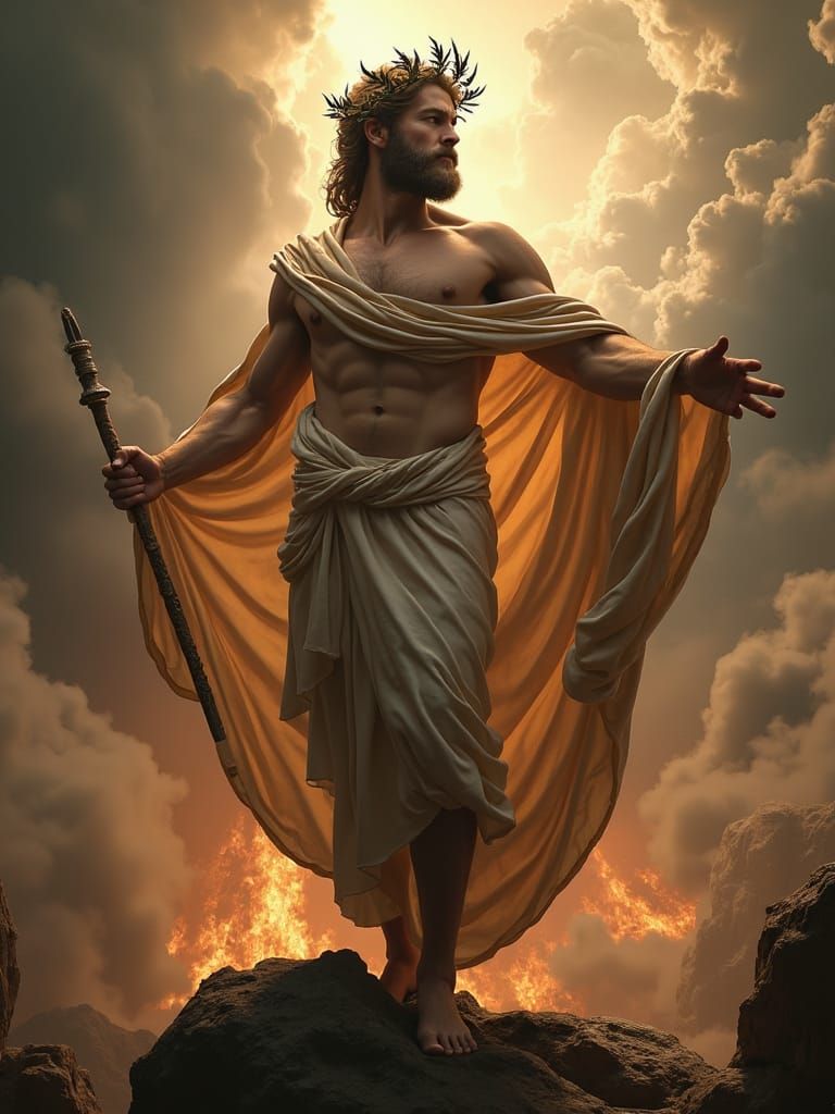 Apollo Amidst Apocalyptic Turmoil, Neoclassical Digital Rend...