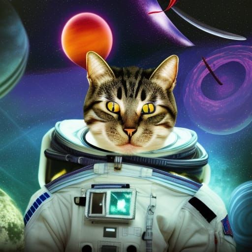 Cat Astronaut in Dreamland Intergalactic Starscape