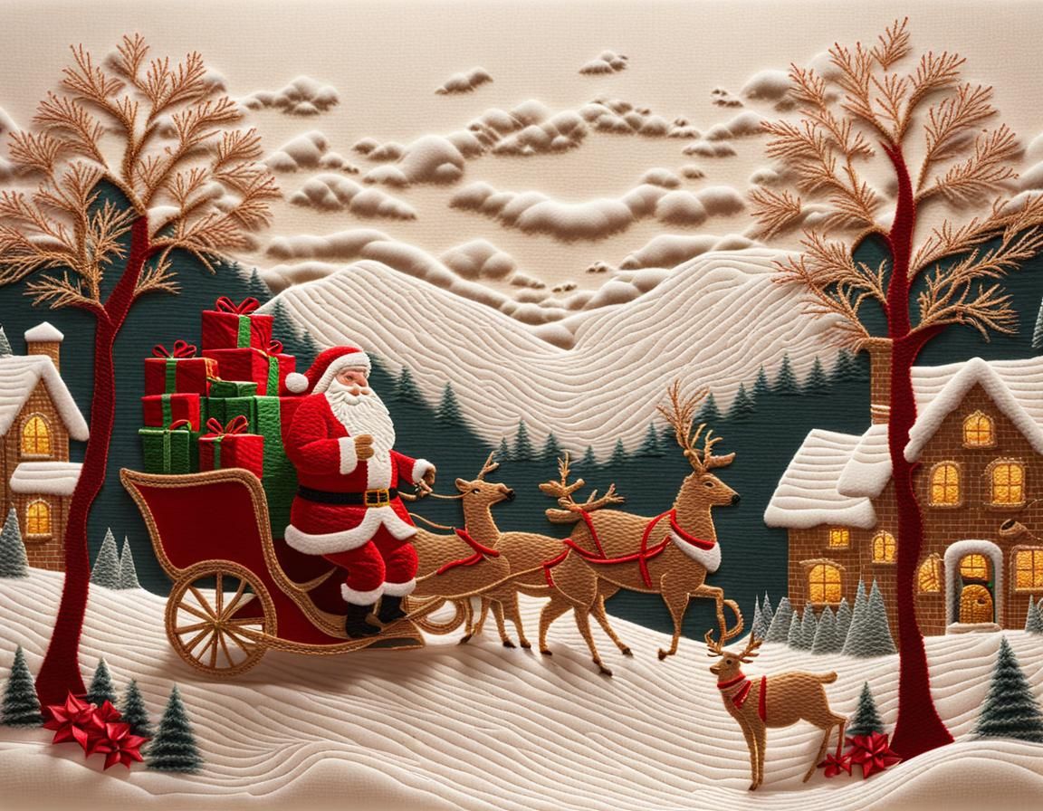 Festive 3D Christmas Morning Scene with Santa