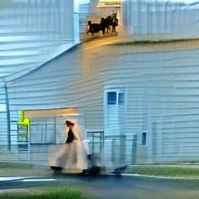 Amish Woman Running Through a Field