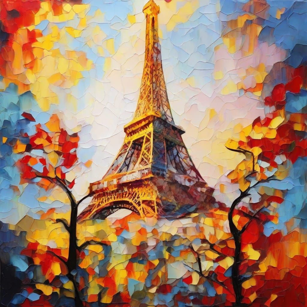 Eiffel Tower on Cloud in Cubist Style