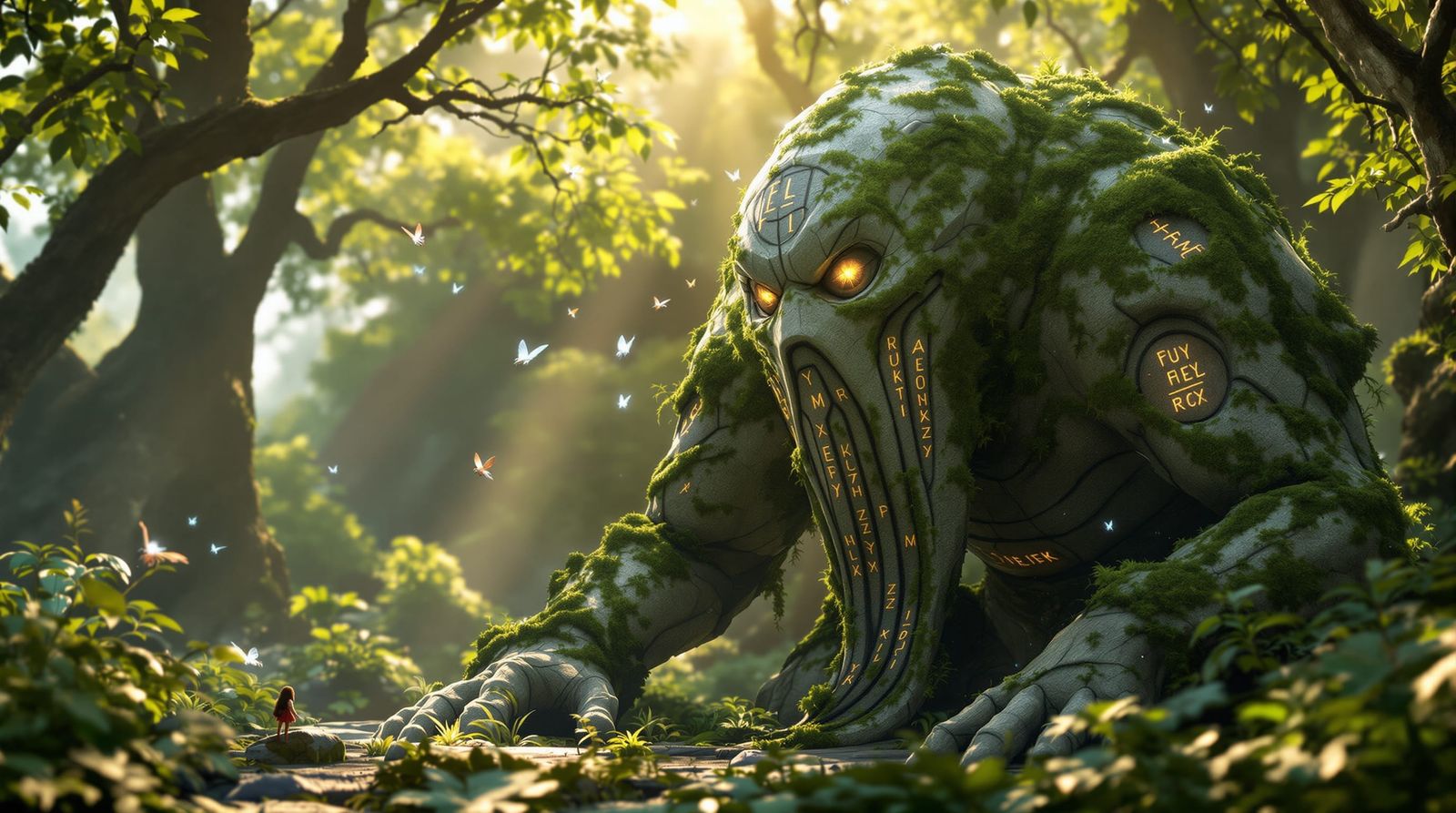 Ancient Stone Golem Awakens in Sunlit Glade