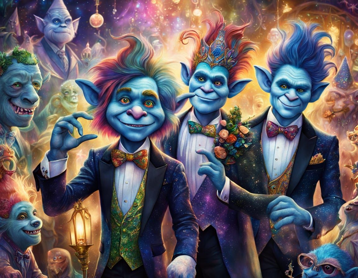 Mythical Creatures in Tuxedos at a Magical Ball