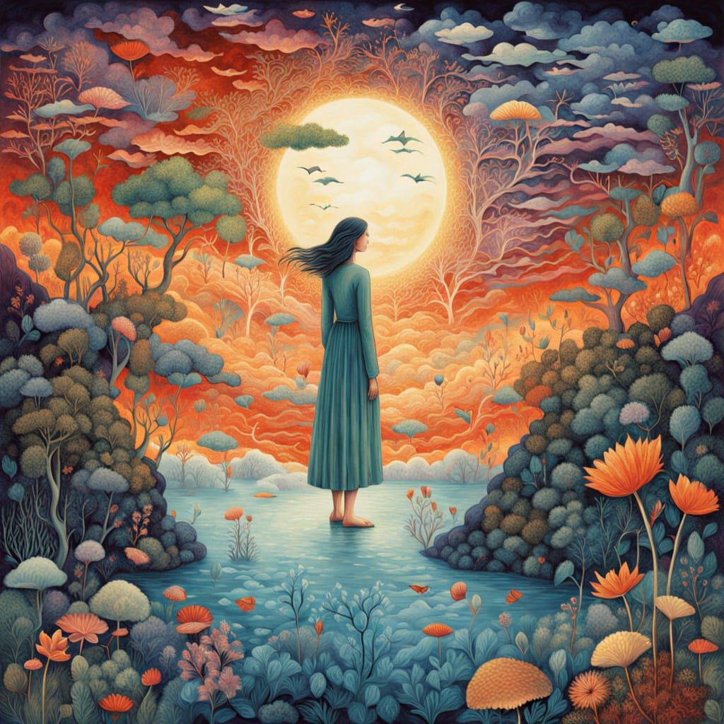 Digital Artwork of Mystical Water Goddess in Dreamlike Storm...