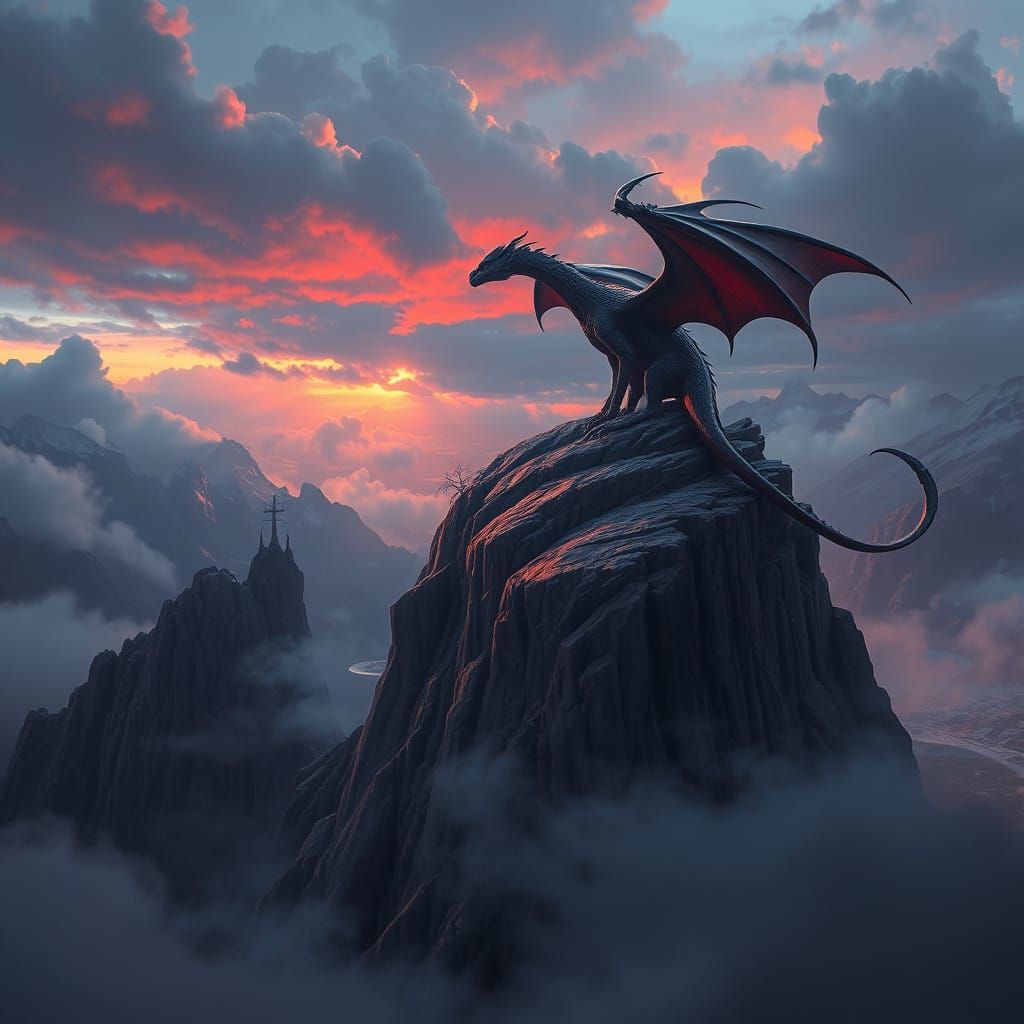 Dragon Standing on a Cliff in Epic Fantasy Style