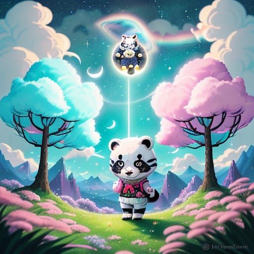Cute Samurai Fur Babies in Vibrant Fantasy Landscape