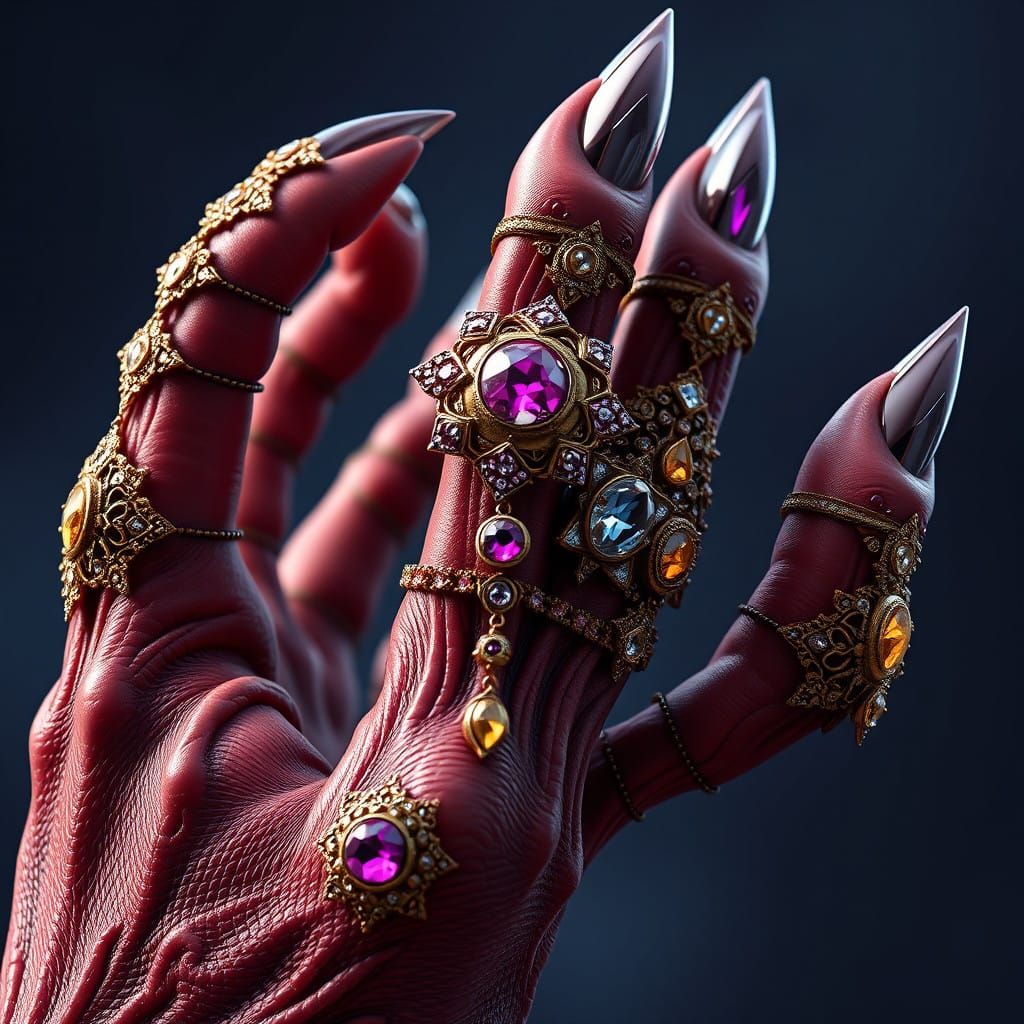 Twisted Hands Adorned with Lavish Jewels in Fantasy Concept....
