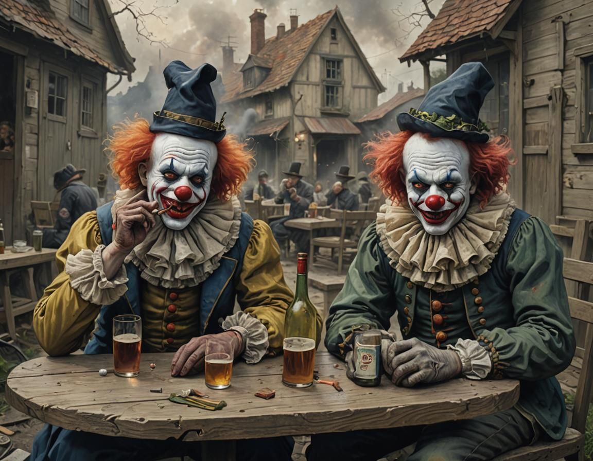 Drunk Clowns in Beer Garden, Gothic Horror Style