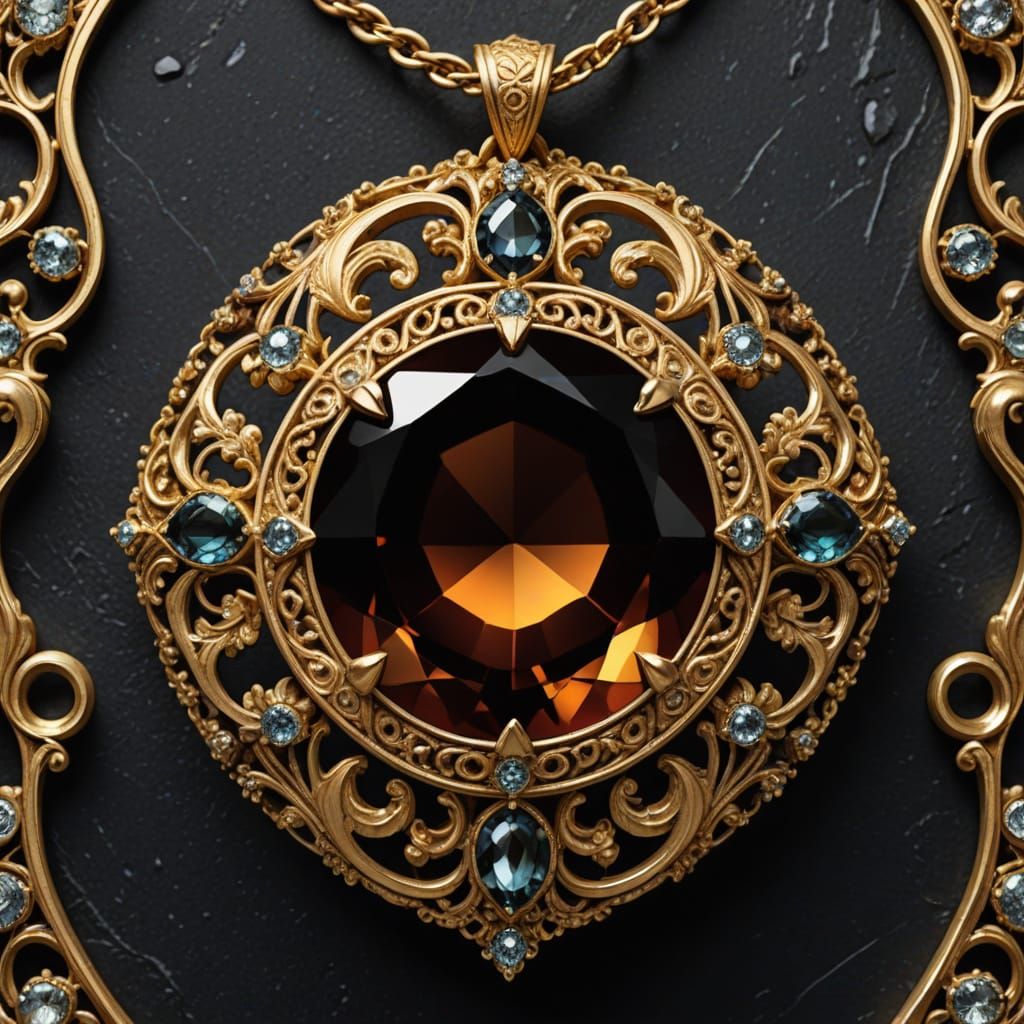 Luxurious Baroque Gemstone Pendant in Golden Filigree