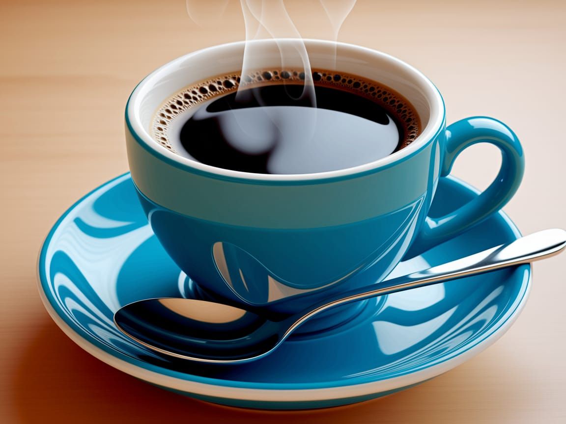 Realistic Digital Painting of Steaming Coffee in Bright Blue...