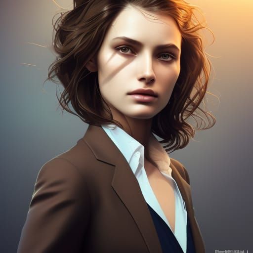 Elegant Woman in Business Suit, Hyperdetailed Portrait