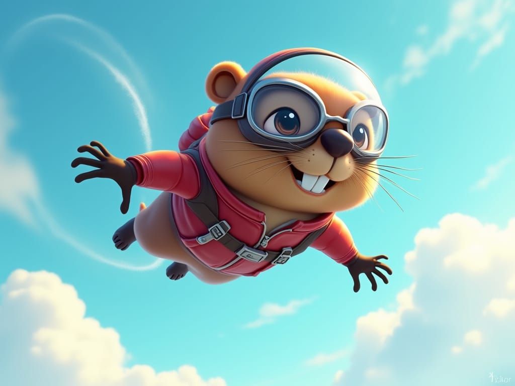 Beaver Soars Through Vibrant Pixar-Inspired Skies