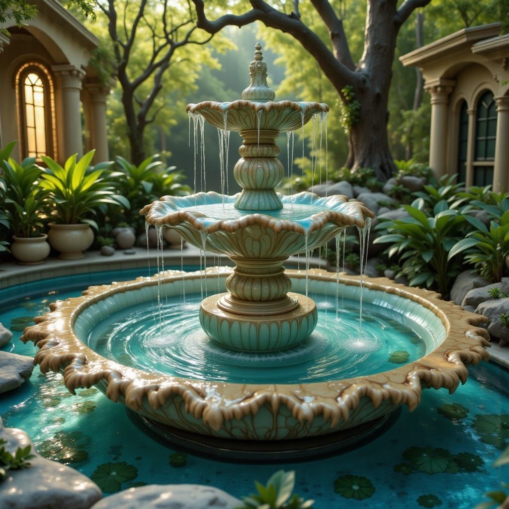 Ceramic Fountain with Reflecting Pool