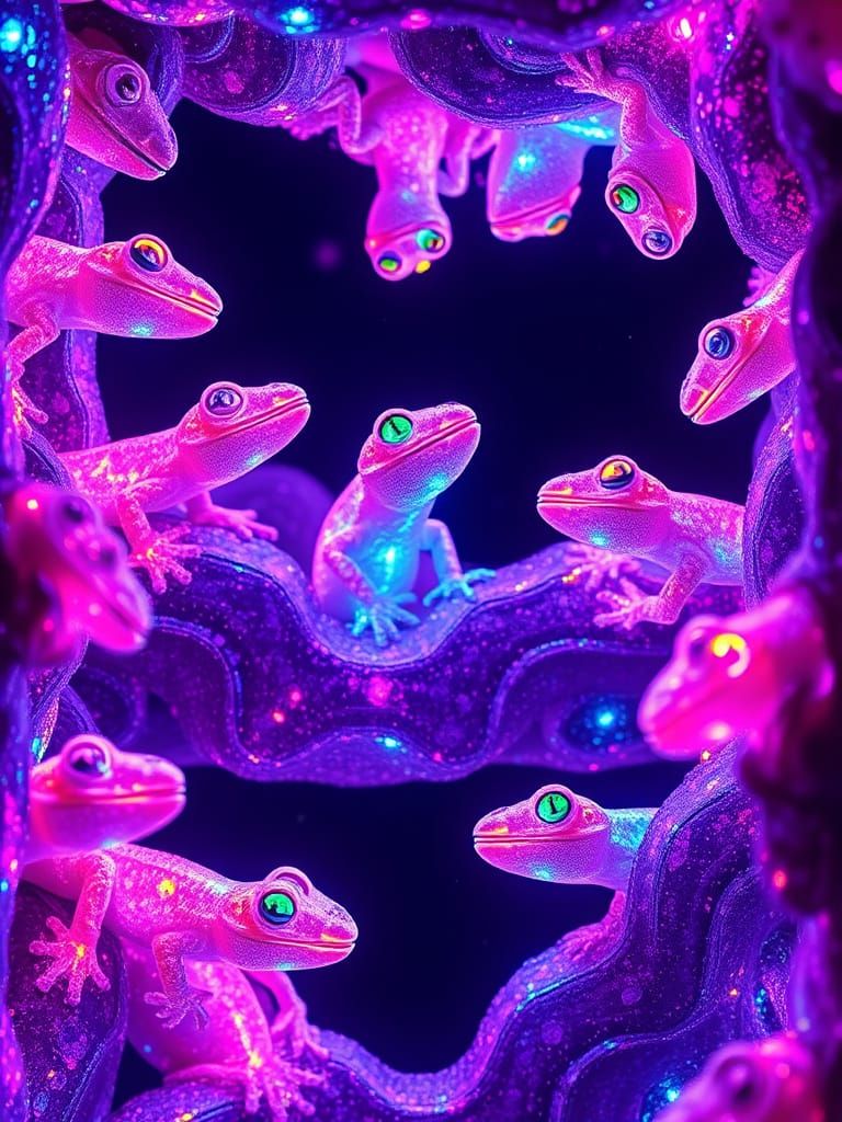 Galactic Geckos Gather in Neon Paradise