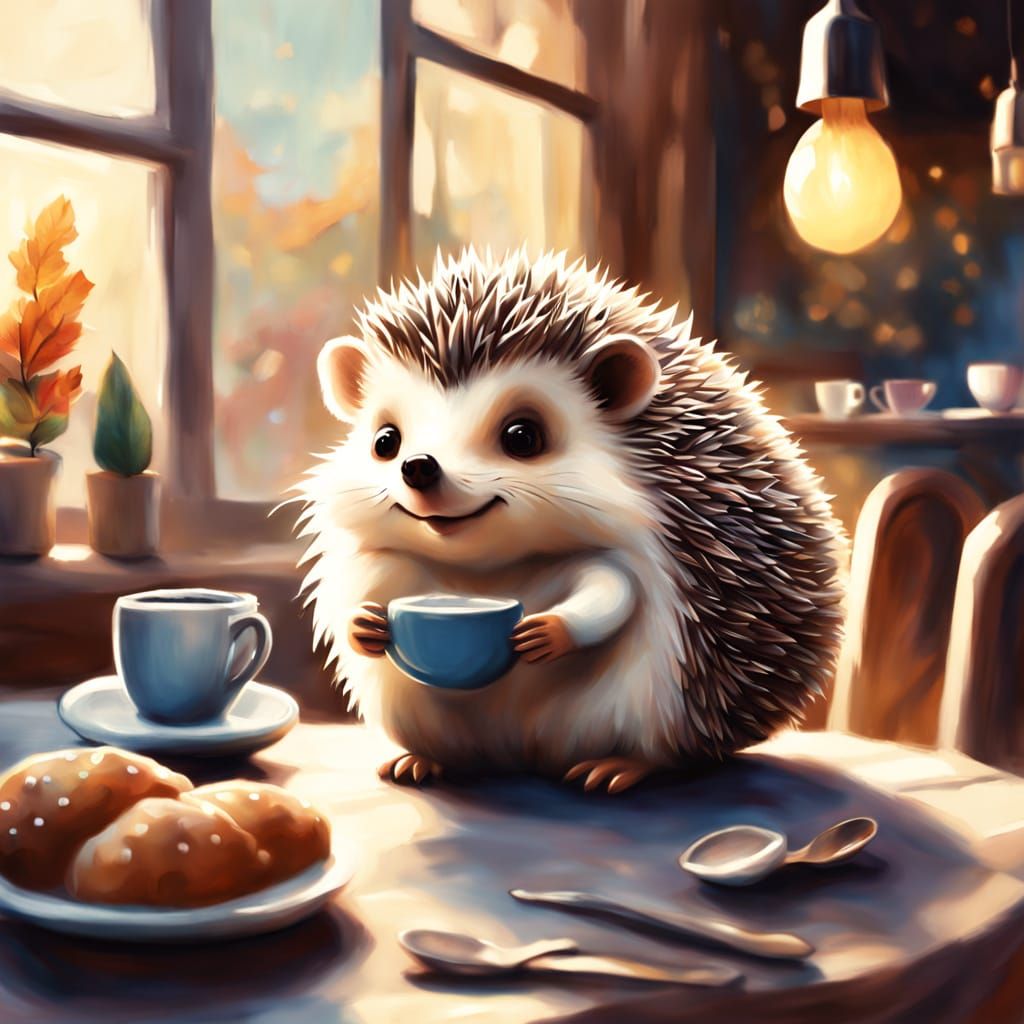 Hedgehog Runs Celestial Café in Enchanted Art Style