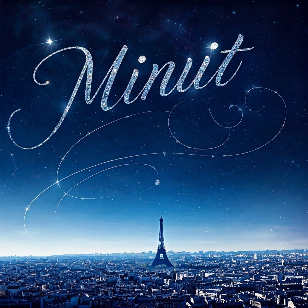 Paris Night Sky with Astral Script, in Surreal Style